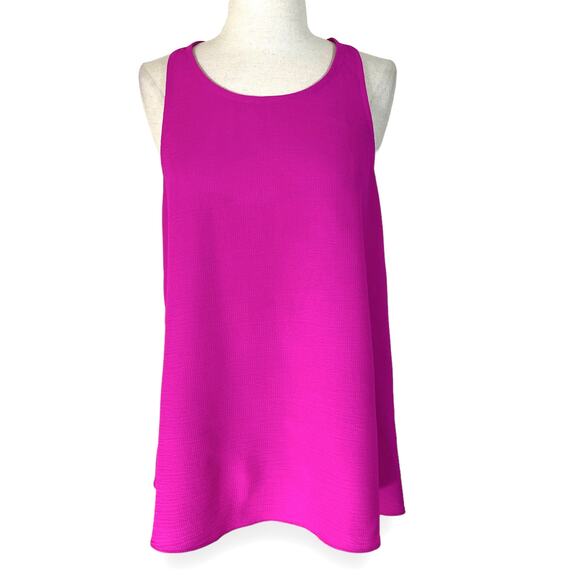 Fuchsia pink sleeveless bow top, women's small flowy crepe swing top blouse - Picture 3 of 8
